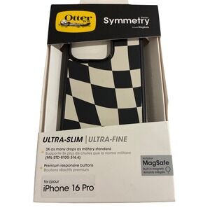 OtterBox Symmetry iPhone 16 Pro Case MagSafe Checkered Black White Ultra Slim